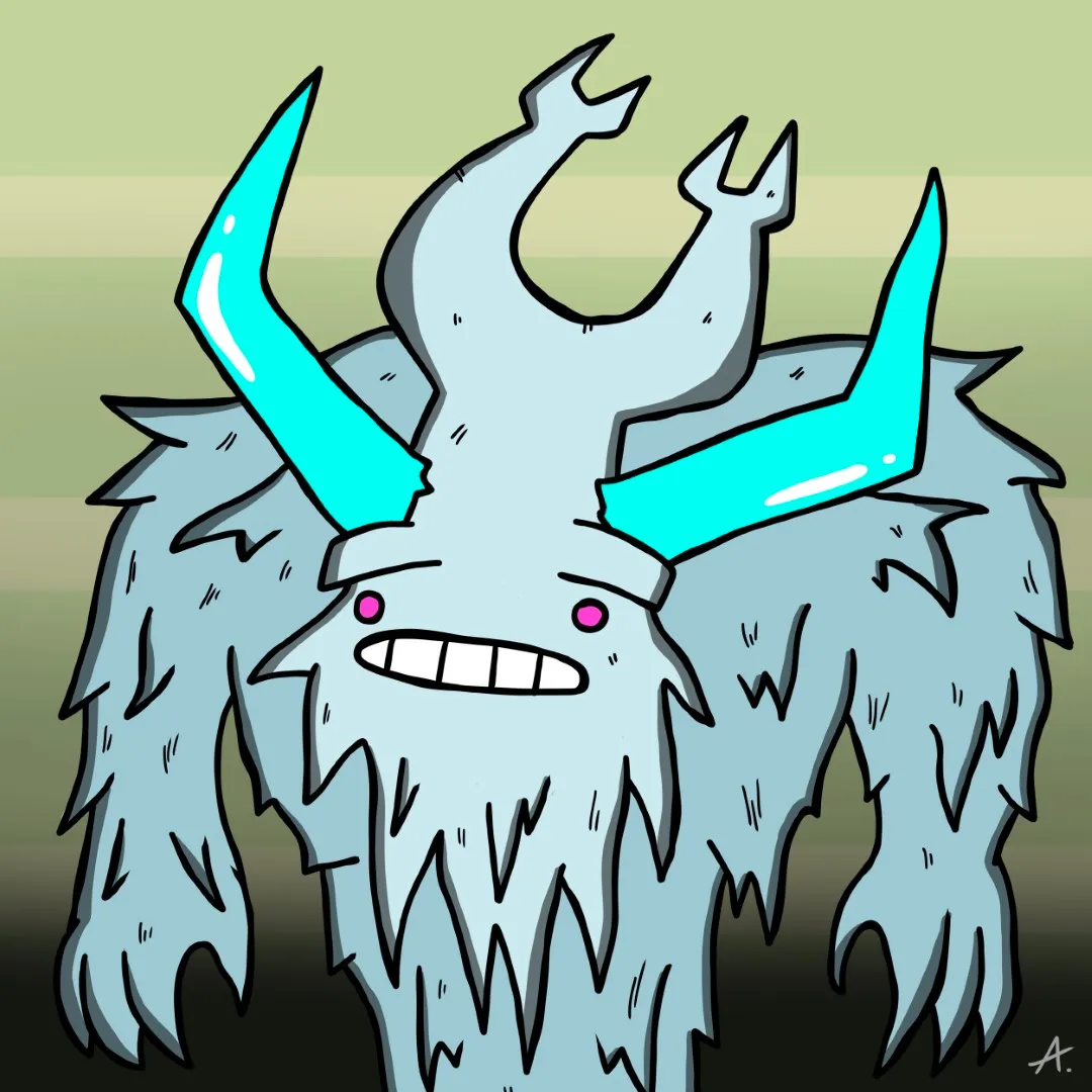 Magnificent ice creature made of shimmering crystals and frost in cool blue tones