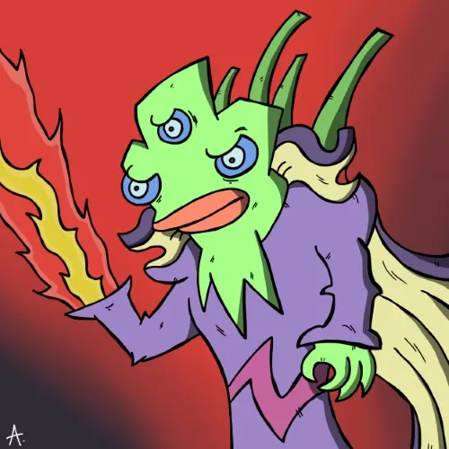 Powerful cartoon character commanding flames and fire with blazing intensity