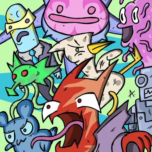 Expressive character confronting inner demons in a bold surreal digital scene