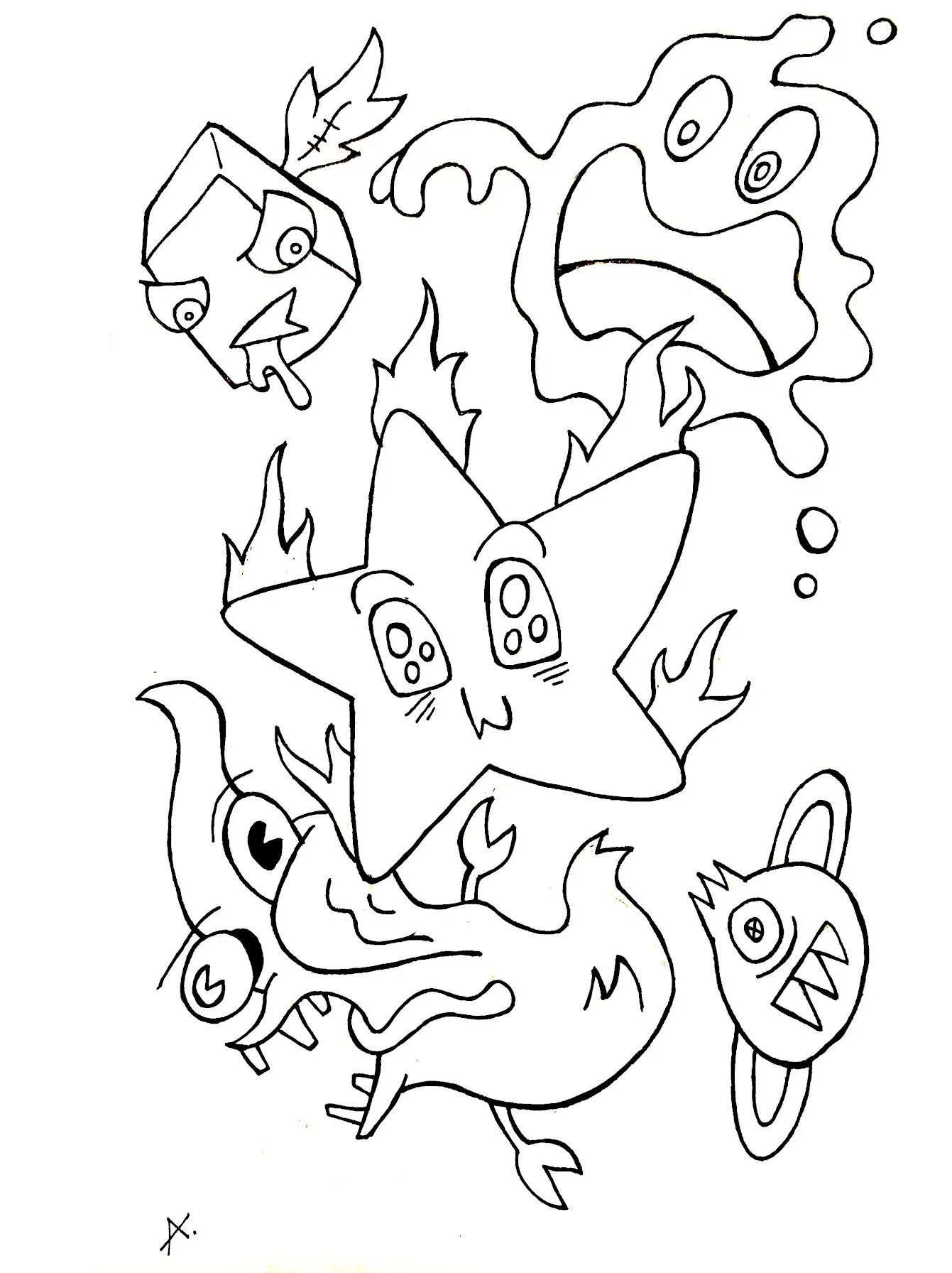 Ink drawing depicting an apocalyptic scene marking the dramatic beginning of the end