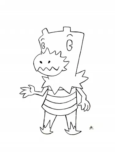 Ink drawing of a character hilariously struggling with being their own boss at work