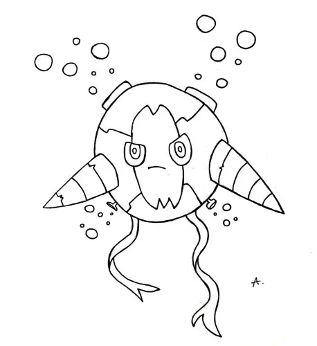 Ink drawing of adventurous characters on a deep underwater quest among sea creatures