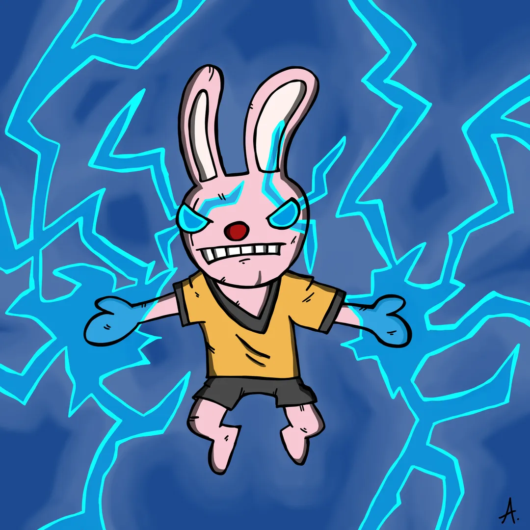 Cartoon illustration of the Duracell Bunny, the pink rabbit mascot associated with Duracell batteries